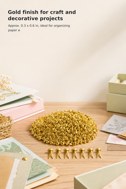 Gold Metal Paper Fasteners – 0.3 × 0.6 Inches