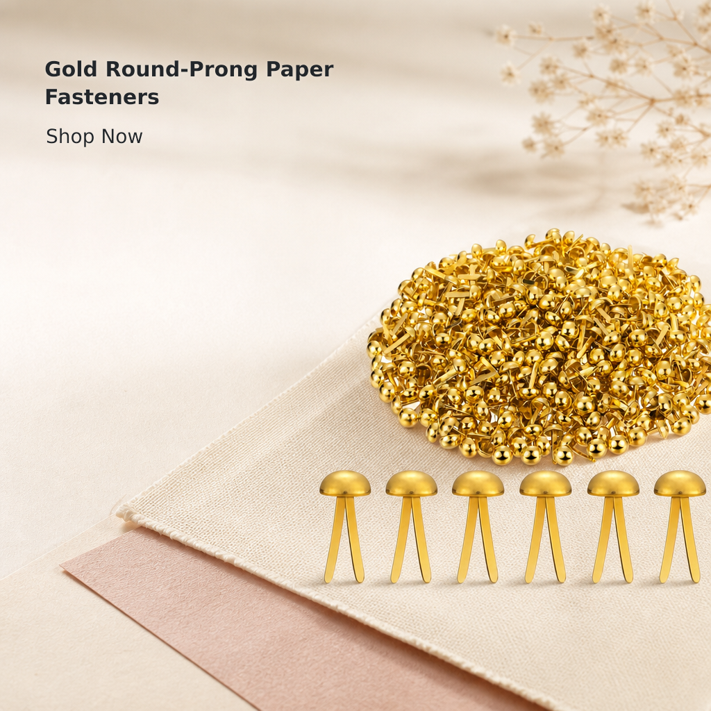Gold Metal Paper Fasteners – 0.3 × 0.6 Inches