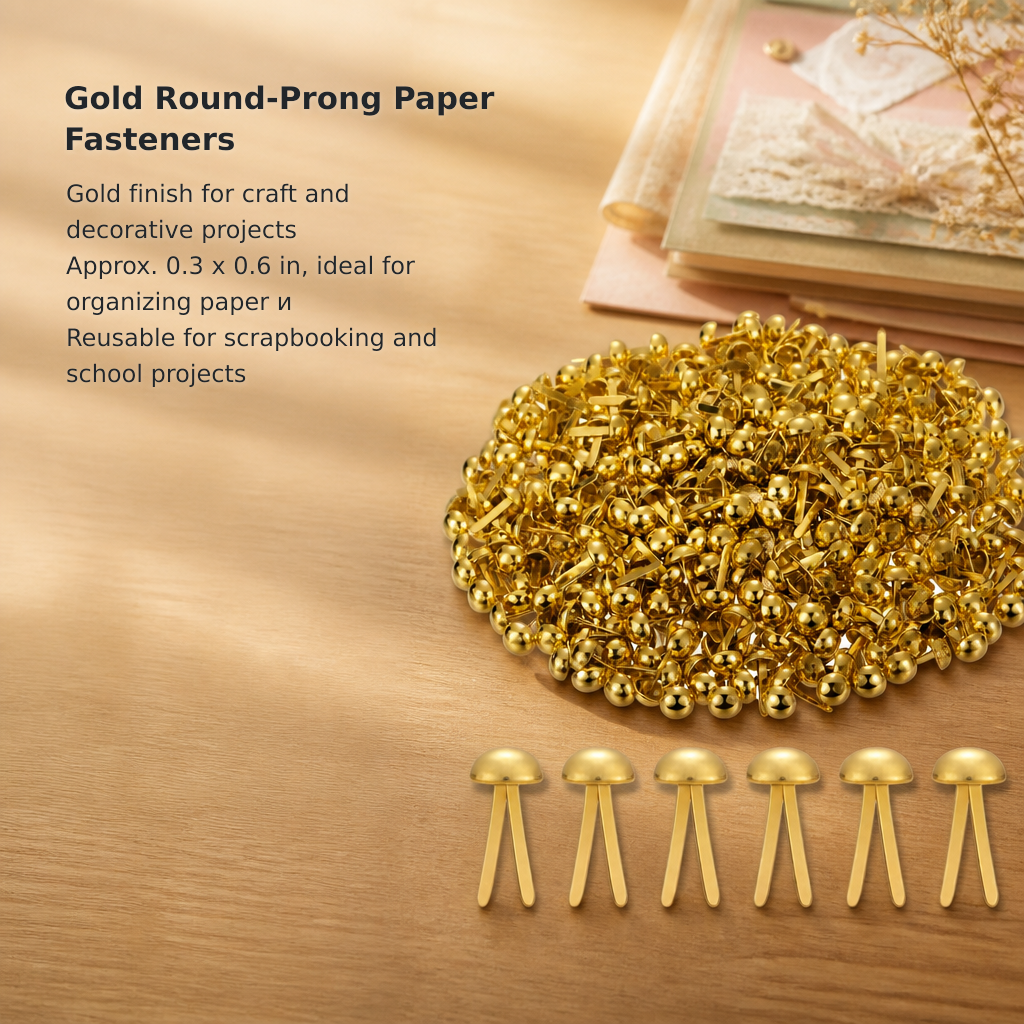 Gold Metal Paper Fasteners – 0.3 × 0.6 Inches