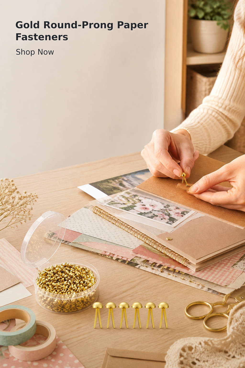 Gold Metal Paper Fasteners – 0.3 × 0.6 Inches